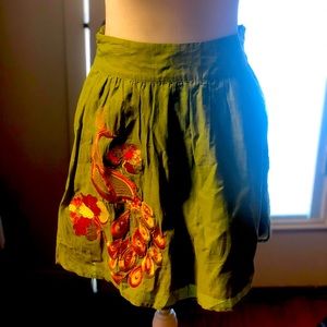 High waist green tie skirt